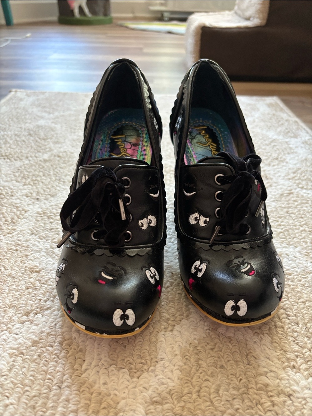 Irregular Choice Black Eye-Print Lace-Up Platform Shoes